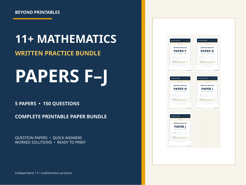 11+ Maths Practice Papers Bundle | Written Papers F–J with Full Worked Solutions — cover