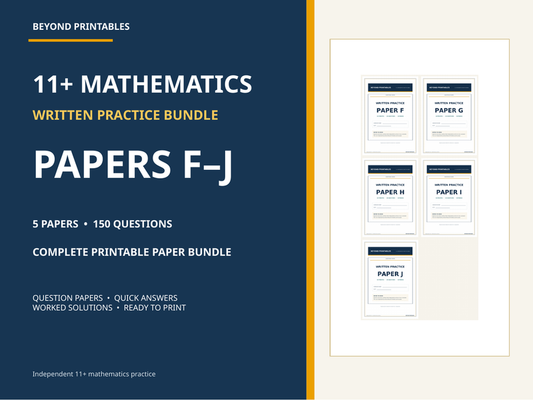 11+ Maths Practice Papers Bundle | Written Papers F–J with Full Worked Solutions — cover