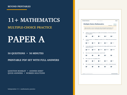 11+ Maths Practice Paper A | 50-Question Multiple Choice Test with Answers — cover