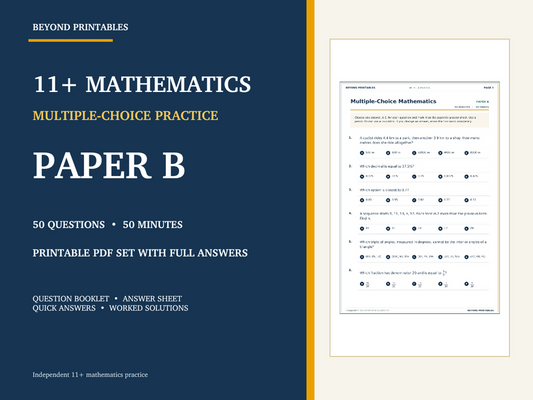 11+ Maths Practice Paper B | 50-Question Multiple Choice Test with Answers — cover