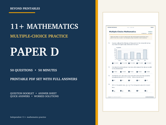 11+ Maths Practice Paper D | 50-Question Multiple Choice Test with Answers — cover