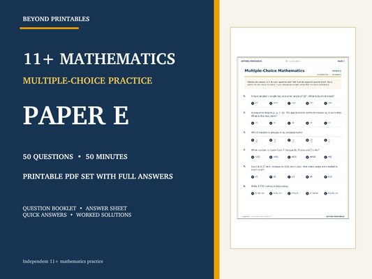 11+ Maths Practice Paper E | 50-Question Multiple Choice Test with Answers — cover