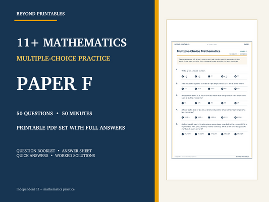 11+ Maths Practice Paper F | 50-Question Multiple Choice Test with Answers — cover