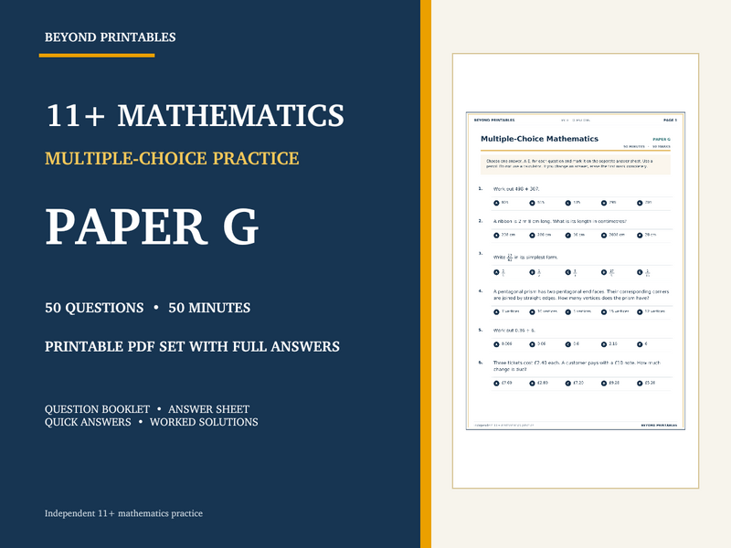11+ Maths Practice Paper G | 50-Question Multiple Choice Test with Answers — cover
