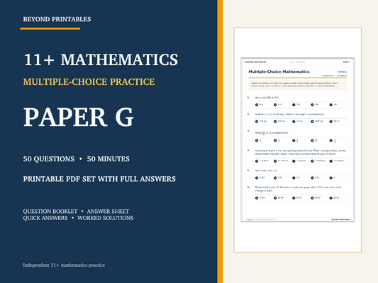 11+ Maths Practice Paper G | 50-Question Multiple Choice Test with Answers — cover