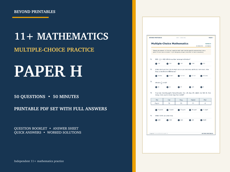 11+ Maths Practice Paper H | 50-Question Multiple Choice Test with Answers — cover