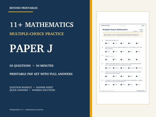 11+ Maths Practice Paper J | 50-Question Multiple Choice Test with Answers — cover