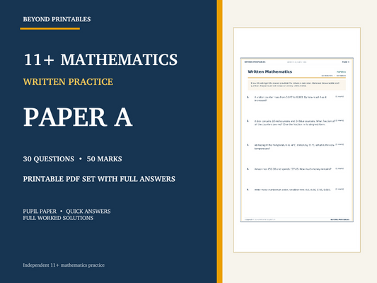 11+ Maths Practice Paper A | Written Test with Worked Solutions — cover