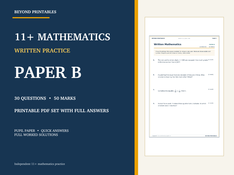 11+ Maths Practice Paper B | Written Test with Worked Solutions — cover