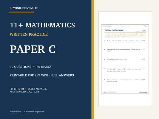 11+ Maths Practice Paper C | Written Test with Worked Solutions — cover