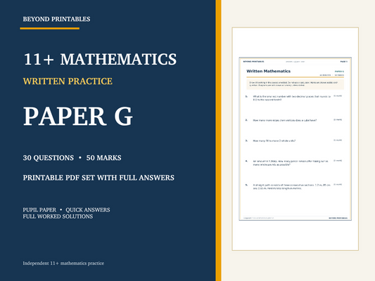 11+ Maths Practice Paper G | Written Test with Worked Solutions — cover