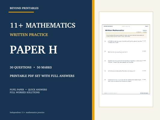 11+ Maths Practice Paper H | Written Test with Worked Solutions — cover