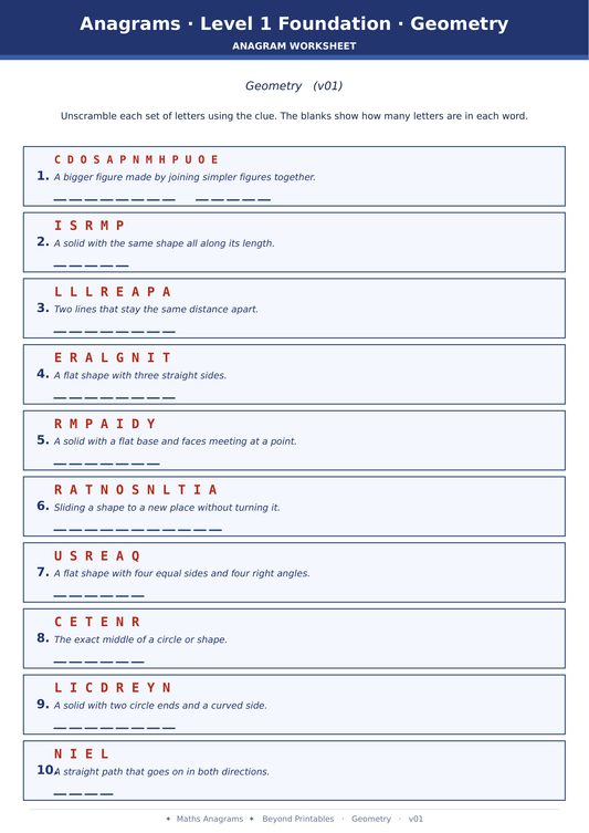 Maths Anagrams Geometry | Vocabulary Retrieval PDF + PowerPoint
