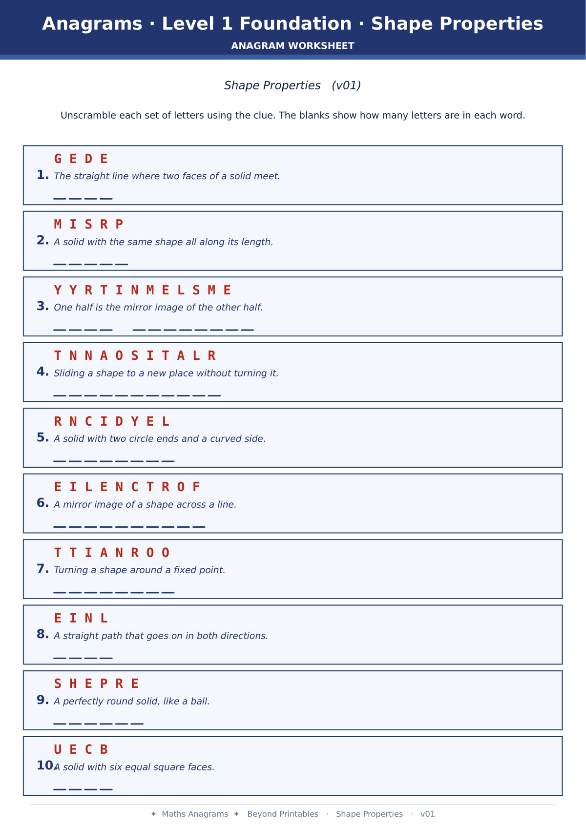 Maths Anagrams Shape Properties | Vocabulary Retrieval PDF + PowerPoint