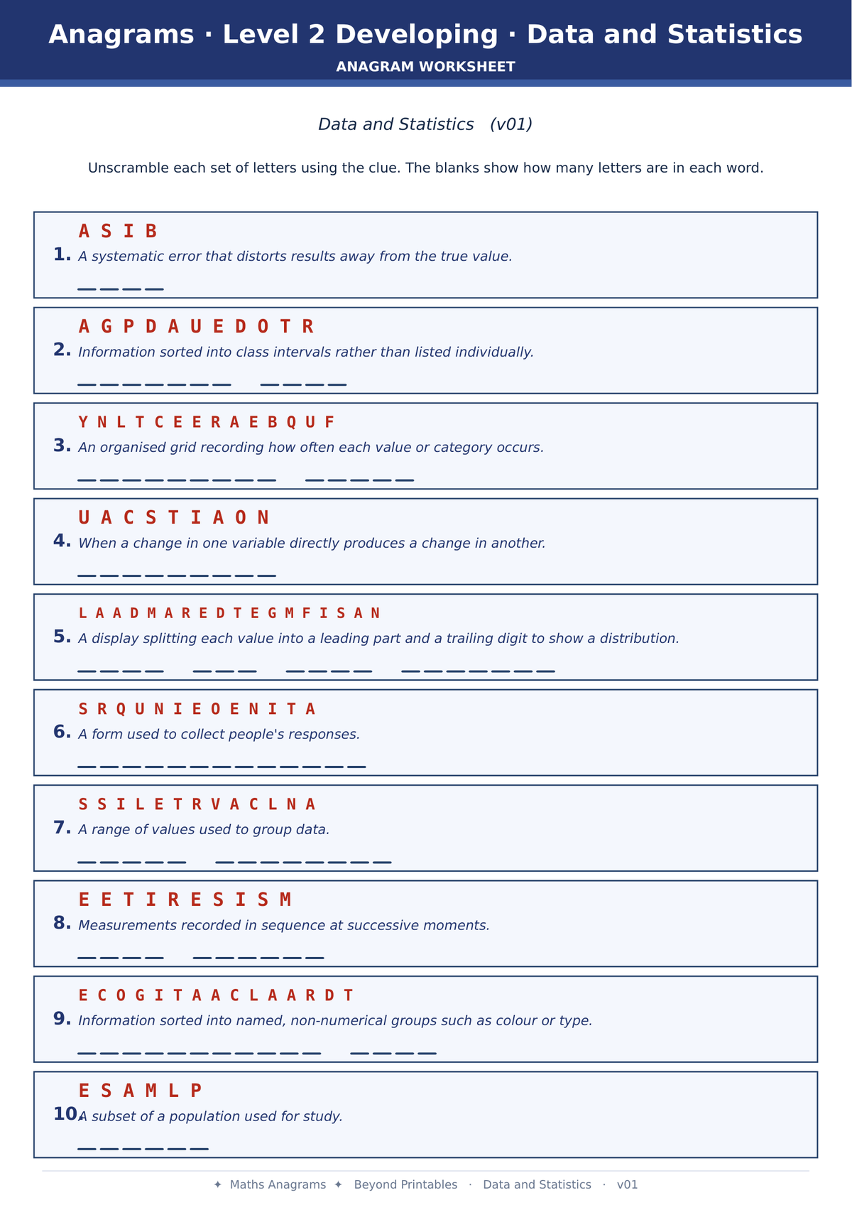Maths Anagrams Data and Statistics | Vocabulary Retrieval PDF + PowerPoint