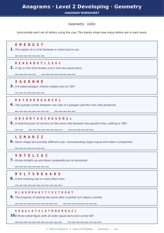 Maths Anagrams Geometry | Vocabulary Retrieval PDF + PowerPoint
