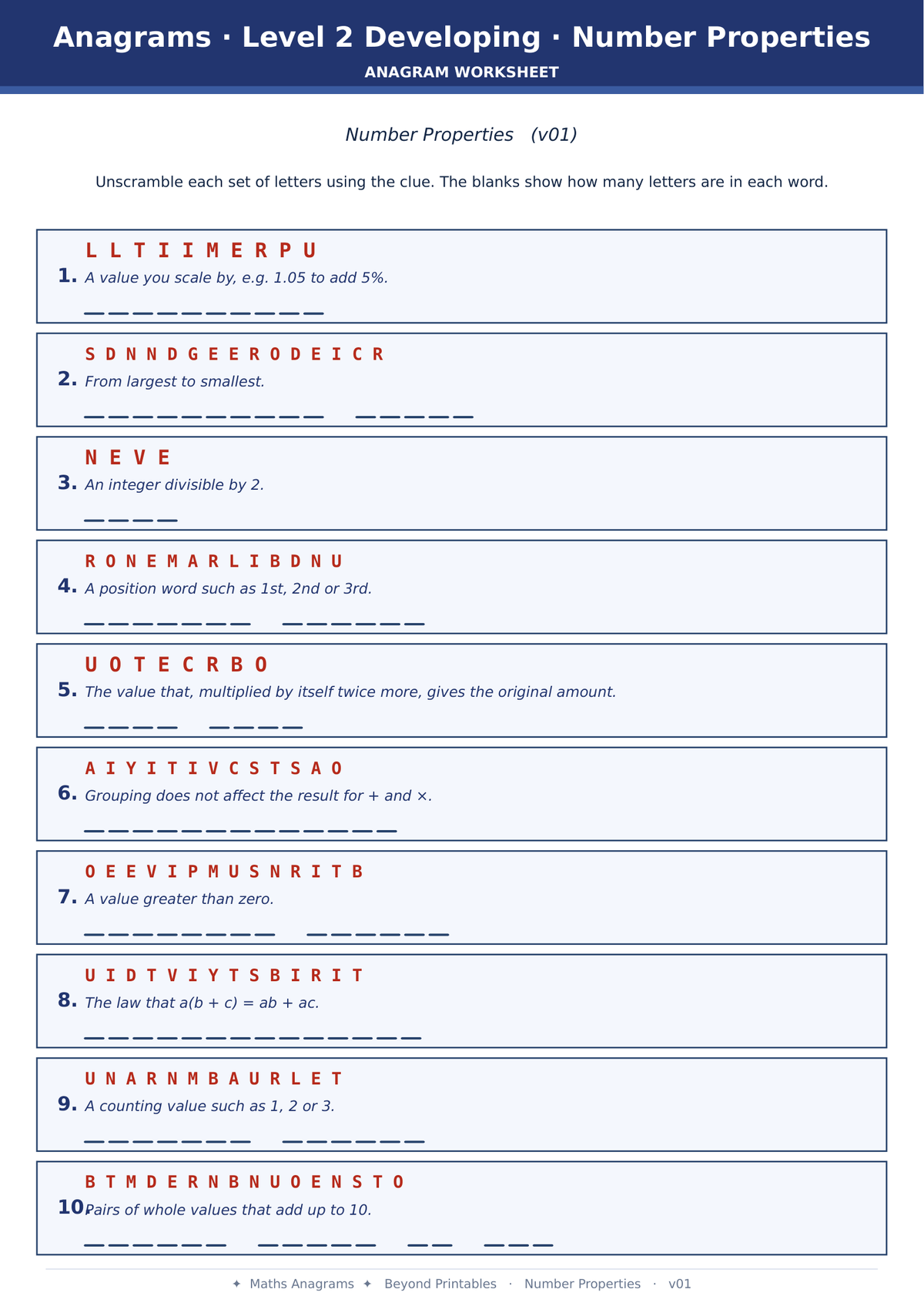 Maths Anagrams Number Properties | Vocabulary Retrieval PDF + PowerPoint