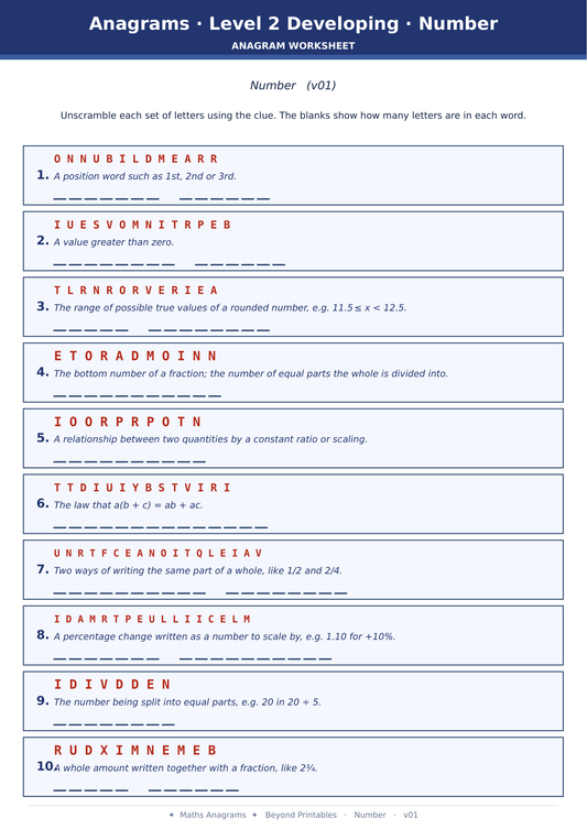 Maths Anagrams Number | Vocabulary Retrieval PDF + PowerPoint