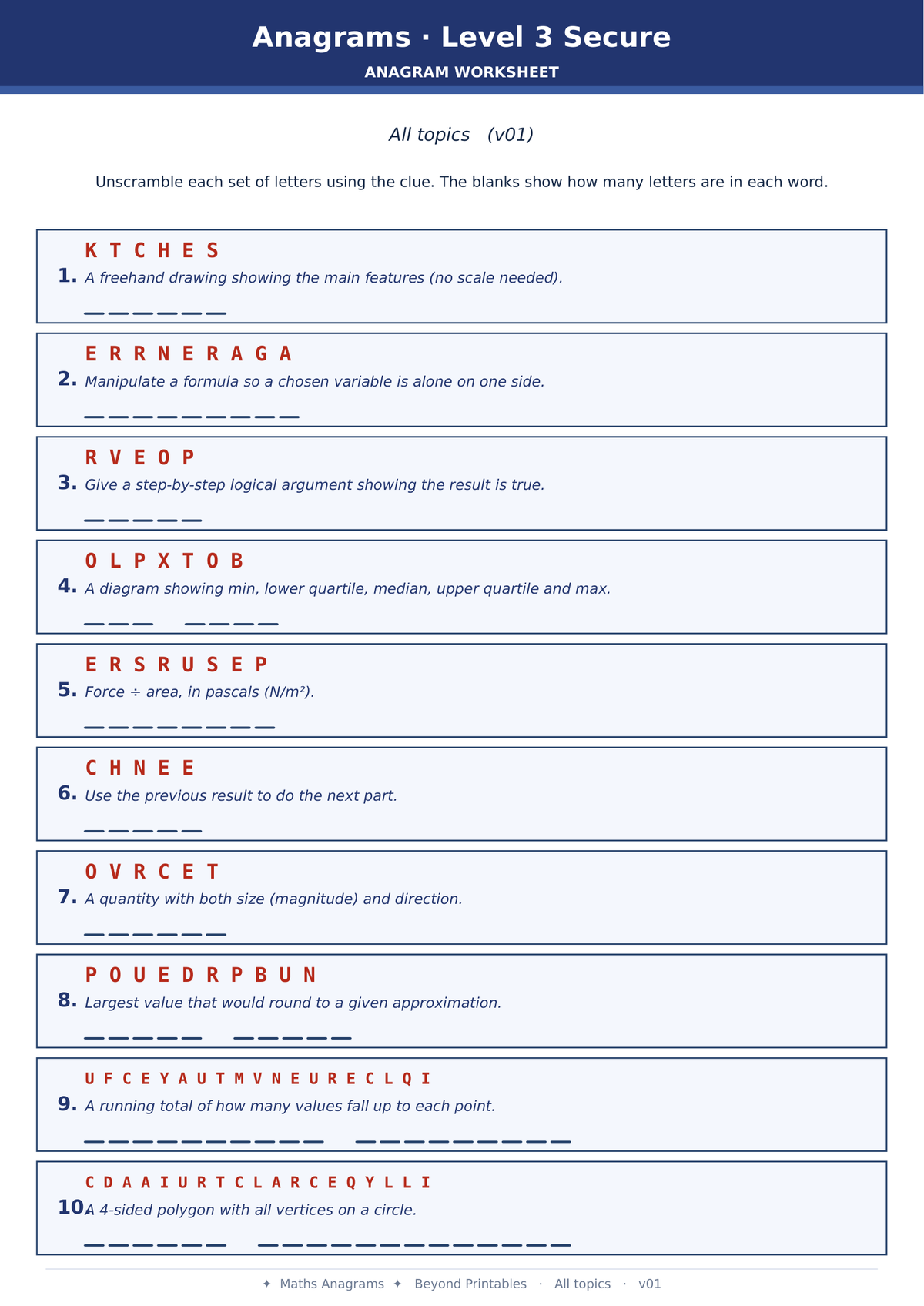 Maths Anagrams Level 3 All Topics | Vocabulary Retrieval PDF + PowerPoint