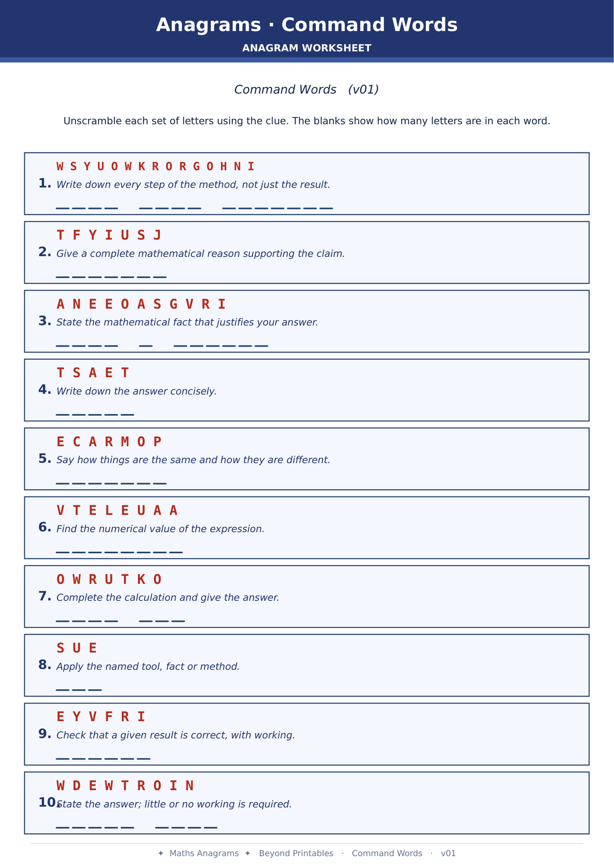 Maths Anagrams Command Words | Vocabulary Retrieval PDF + PowerPoint