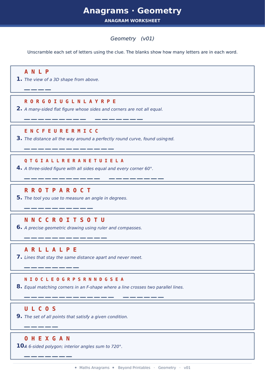 Maths Anagrams Geometry | Vocabulary Retrieval PDF + PowerPoint