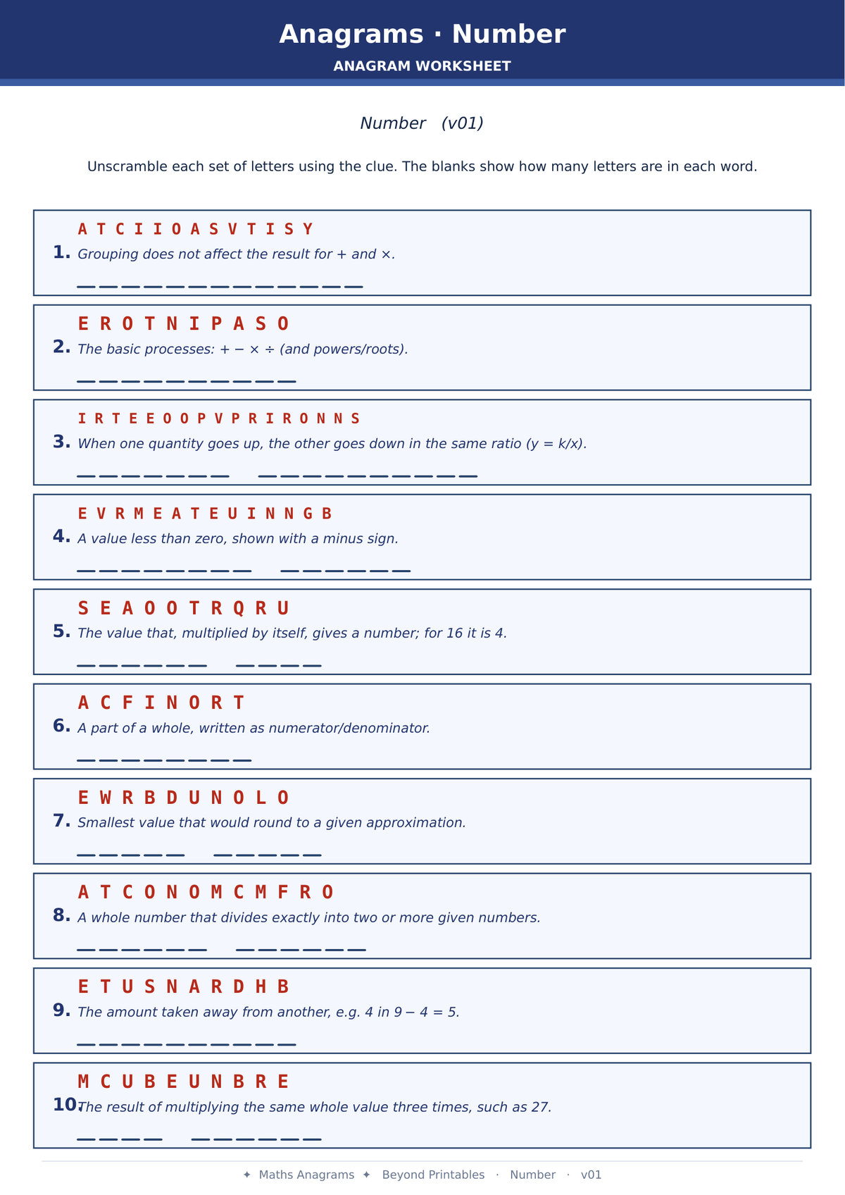 Maths Anagrams Number | Vocabulary Retrieval PDF + PowerPoint