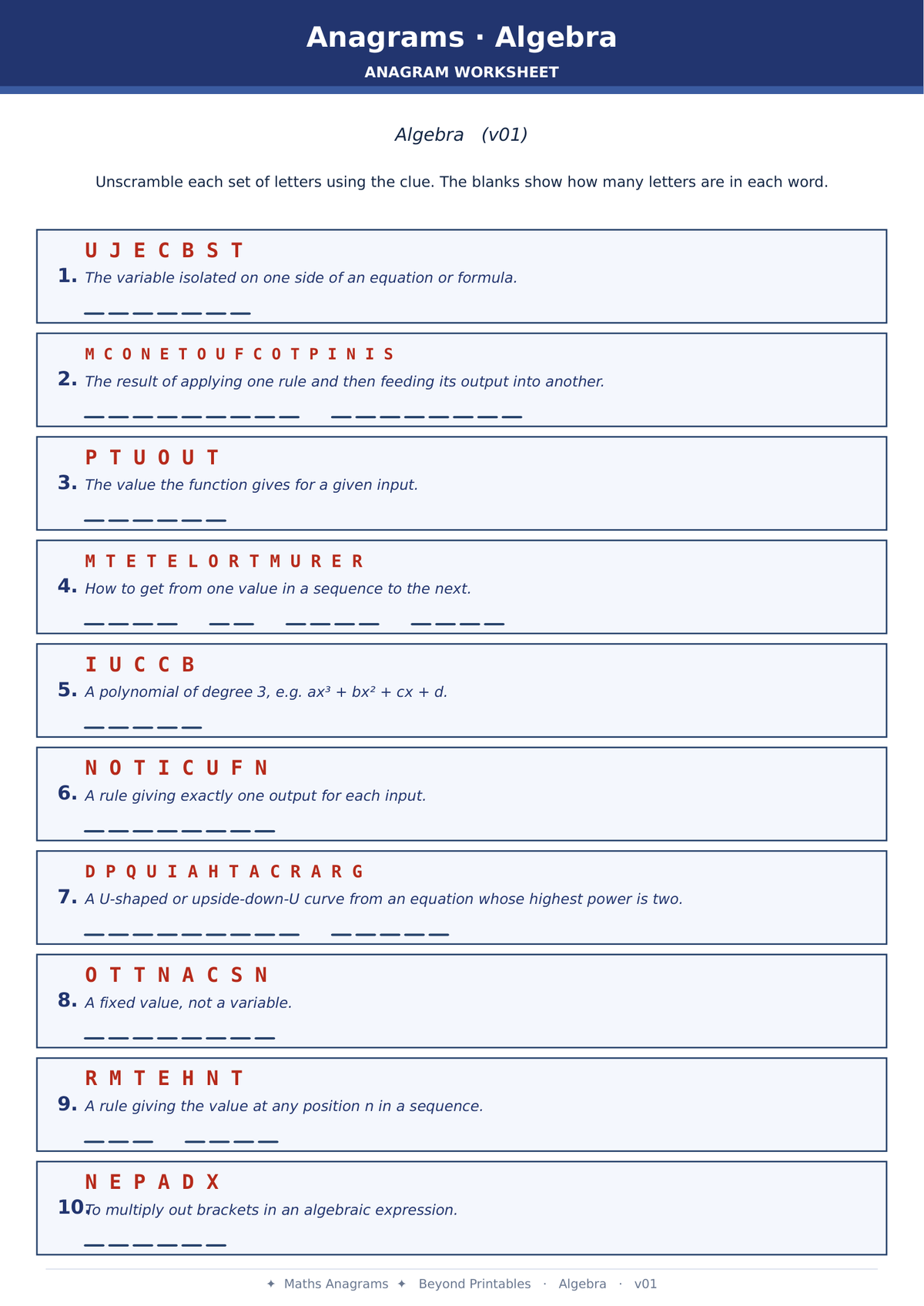 Maths Anagrams Mixed | Vocabulary Retrieval PDF + PowerPoint