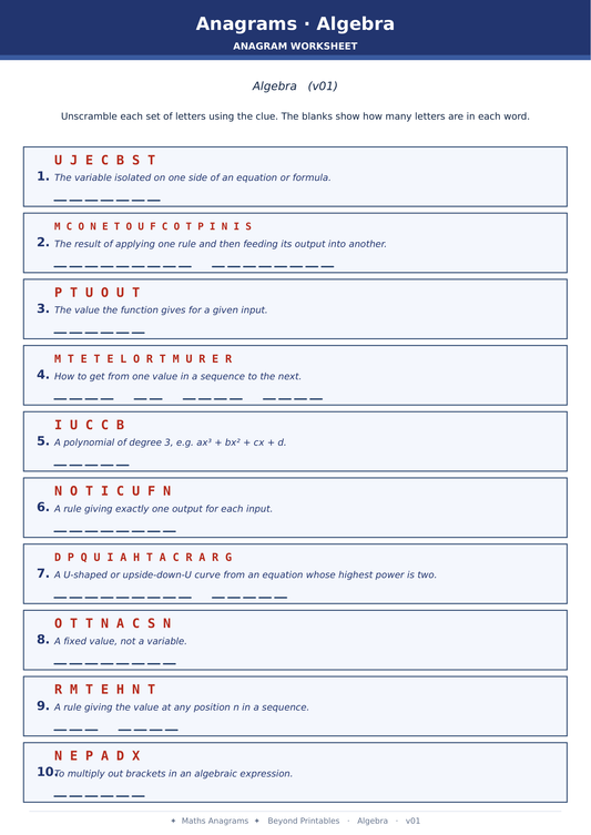 Maths Anagrams Mixed | Vocabulary Retrieval PDF + PowerPoint