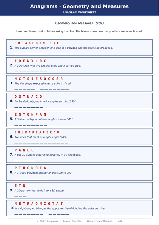 Maths Anagrams Mixed | Vocabulary Retrieval PDF + PowerPoint