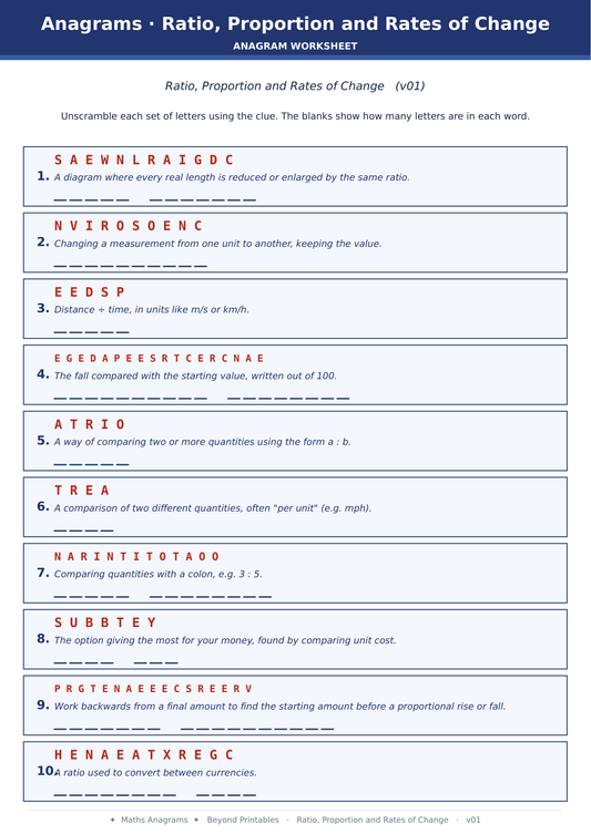 Maths Anagrams Mixed | Vocabulary Retrieval PDF + PowerPoint