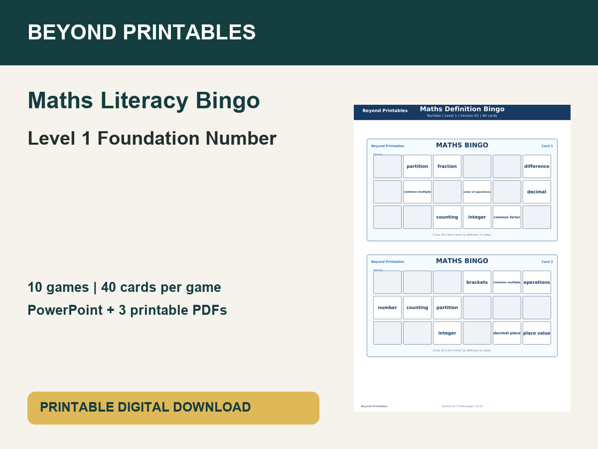 Maths Literacy Bingo: Level 1 Foundation Number | 10 Games + PowerPoint