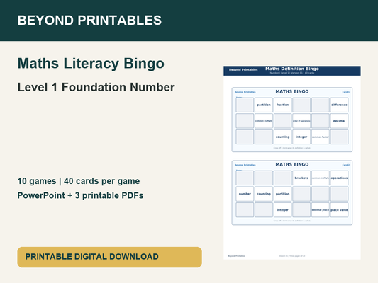 Maths Literacy Bingo: Level 1 Foundation Number | 10 Games + PowerPoint