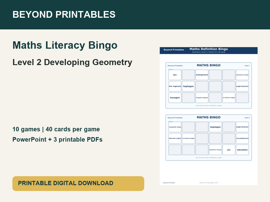 Maths Literacy Bingo: Level 2 Developing Geometry | 10 Games + PowerPoint
