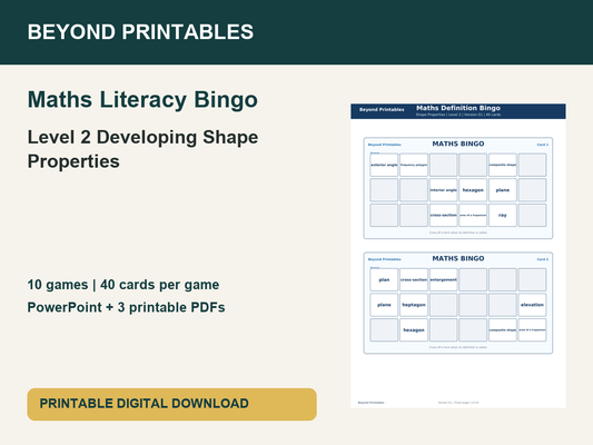 Maths Literacy Bingo: Level 2 Developing Shape Properties | 10 Games + PowerPoint