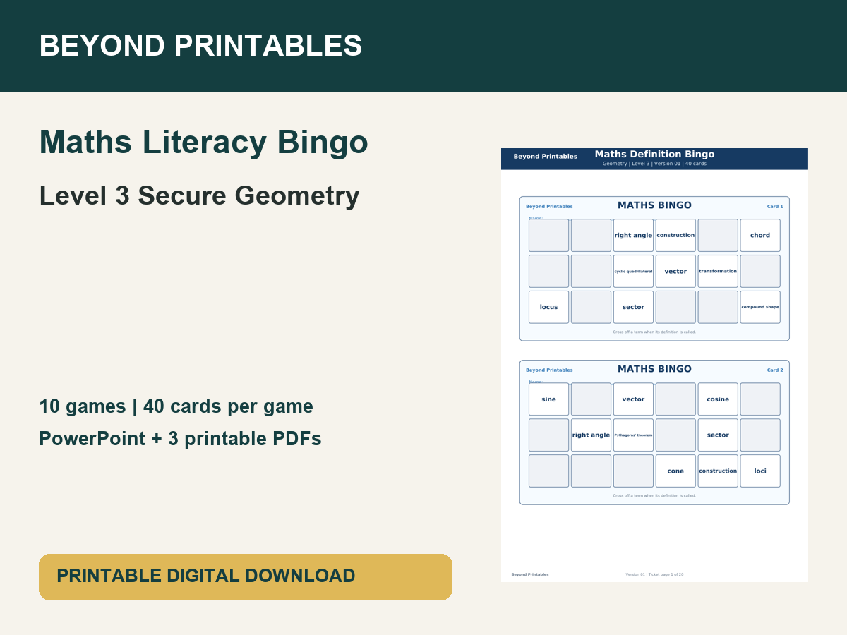 Maths Literacy Bingo: Level 3 Secure Geometry | 10 Games + PowerPoint