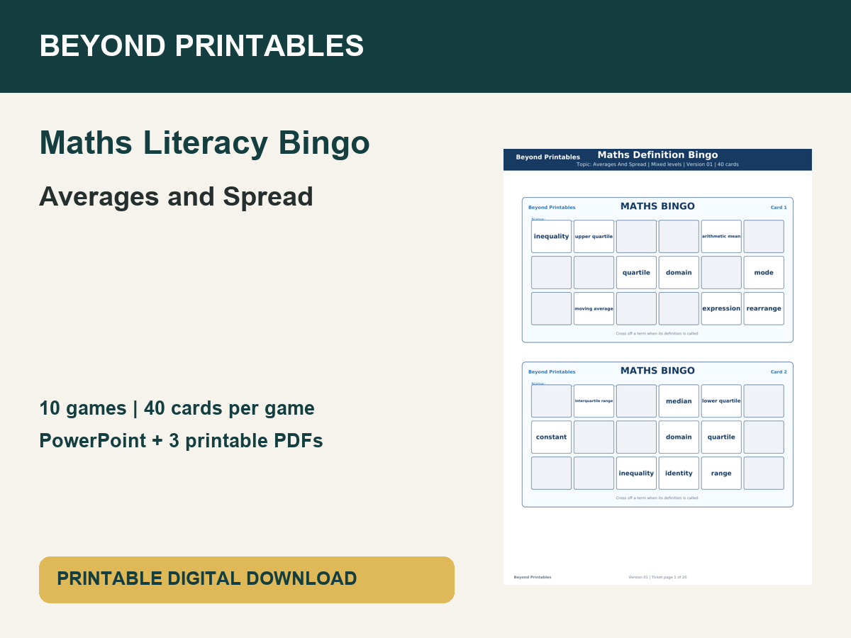 Maths Literacy Bingo: Averages and Spread | 10 Games + PowerPoint