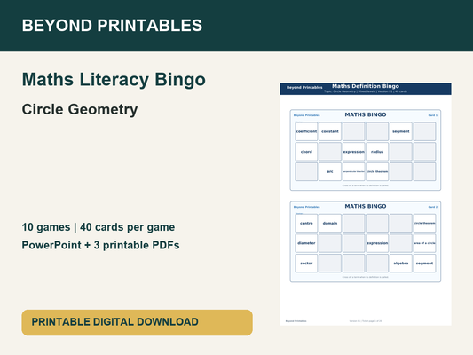 Maths Literacy Bingo: Circle Geometry | 10 Games + PowerPoint