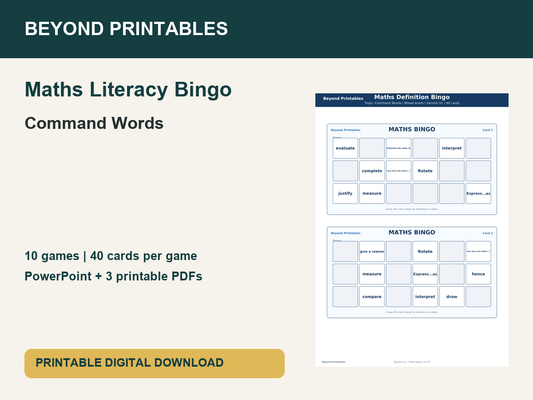 Maths Literacy Bingo: Command Words | 10 Games + PowerPoint