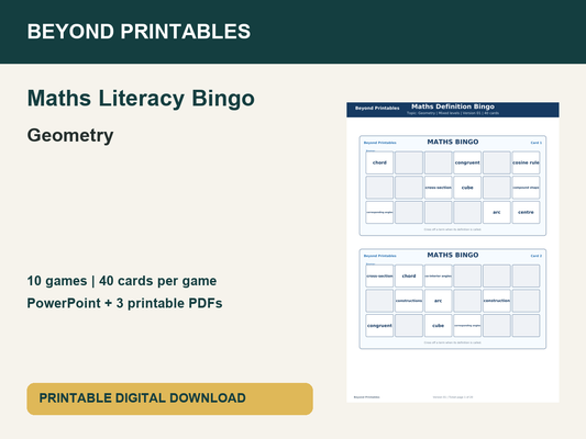 Maths Literacy Bingo: Geometry | 10 Games + PowerPoint