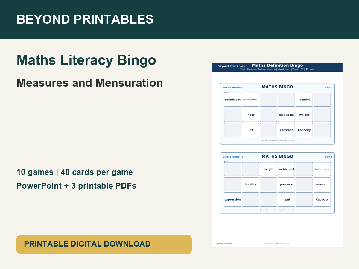 Maths Literacy Bingo: Measures and Mensuration | 10 Games + PowerPoint