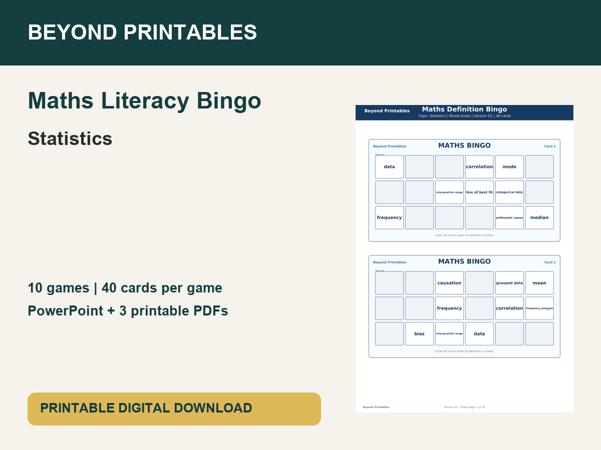 Maths Literacy Bingo: Statistics | 10 Games + PowerPoint