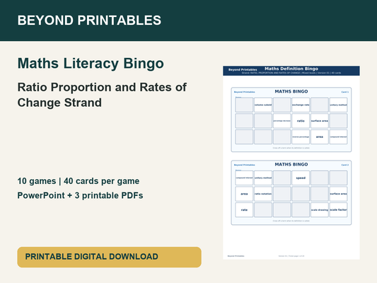 Maths Literacy Bingo: Ratio Proportion and Rates of Change Strand | 10 Games + PowerPoint