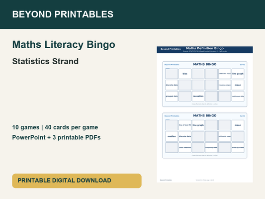 Maths Literacy Bingo: Statistics Strand | 10 Games + PowerPoint