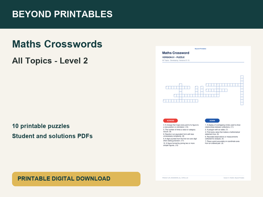 Maths Crosswords: All Topics - Level 2 | 10 Puzzles + Solutions
