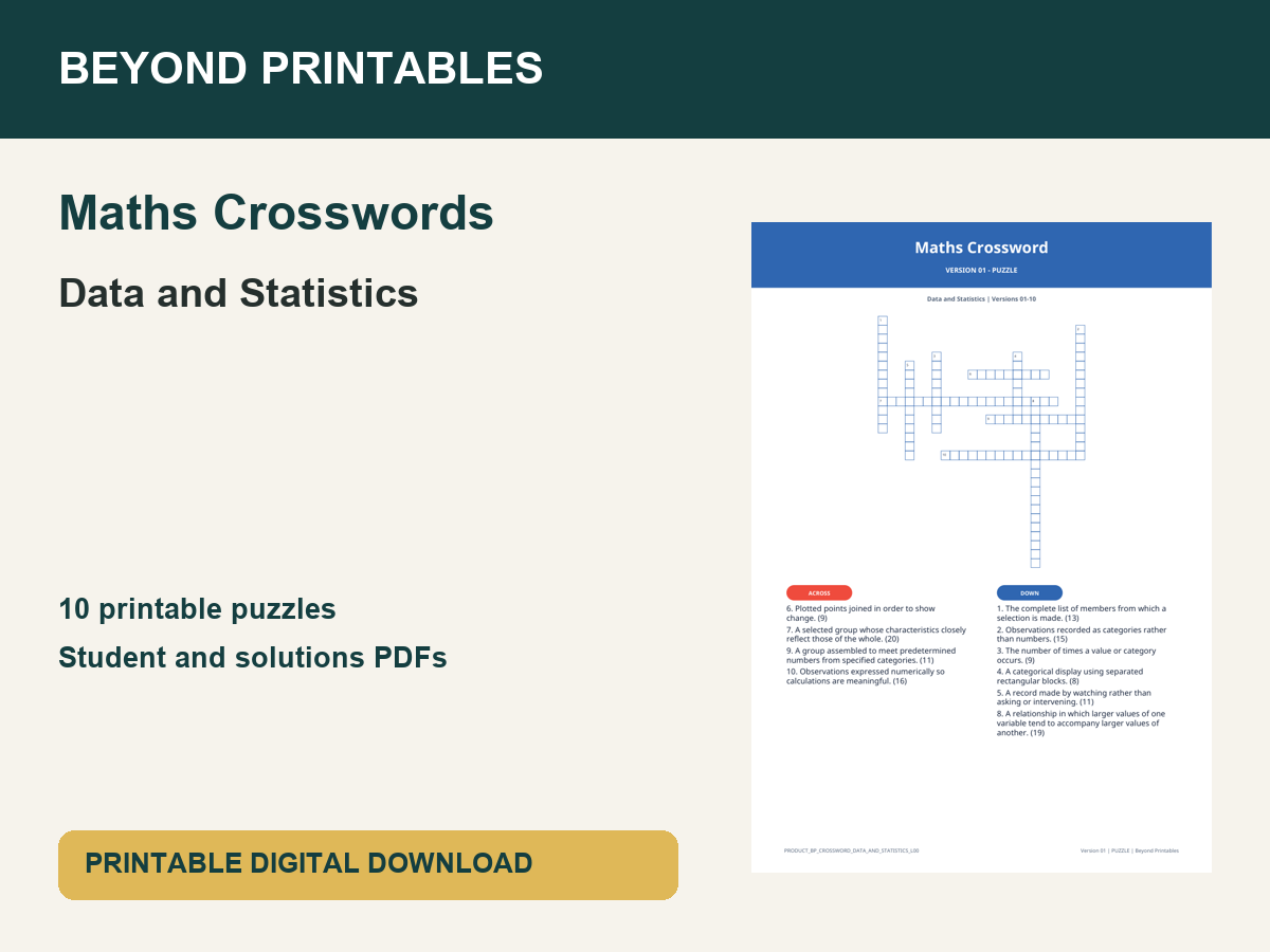 Maths Crosswords: Data and Statistics | 10 Puzzles + Solutions