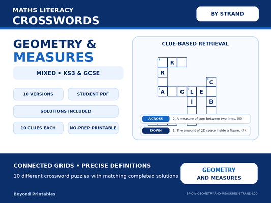 Maths Crosswords: Geometry and Measures Strand | 10 Puzzles + Solutions