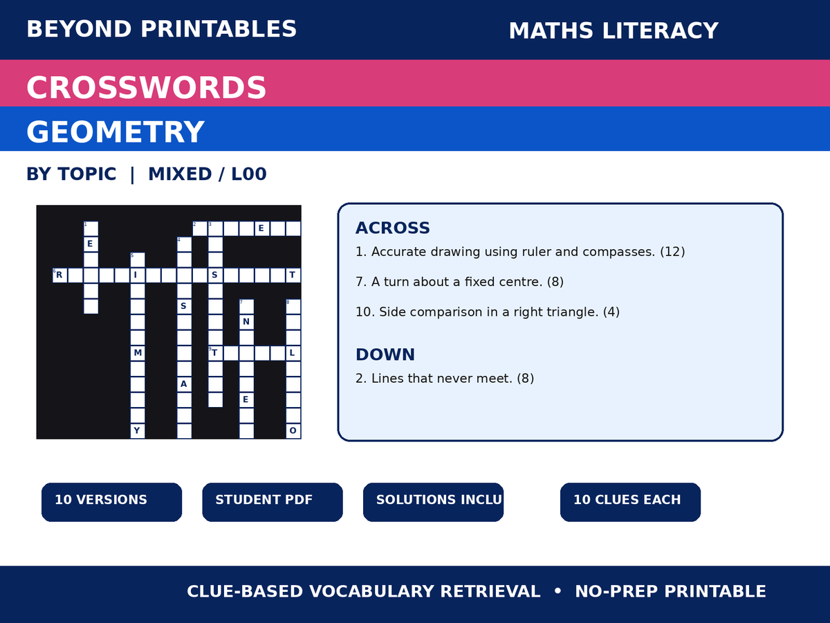 Maths Crosswords: Geometry | 10 Puzzles + Solutions