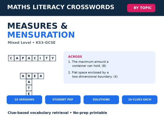 Maths Crosswords: Measures and Mensuration | 10 Puzzles + Solutions
