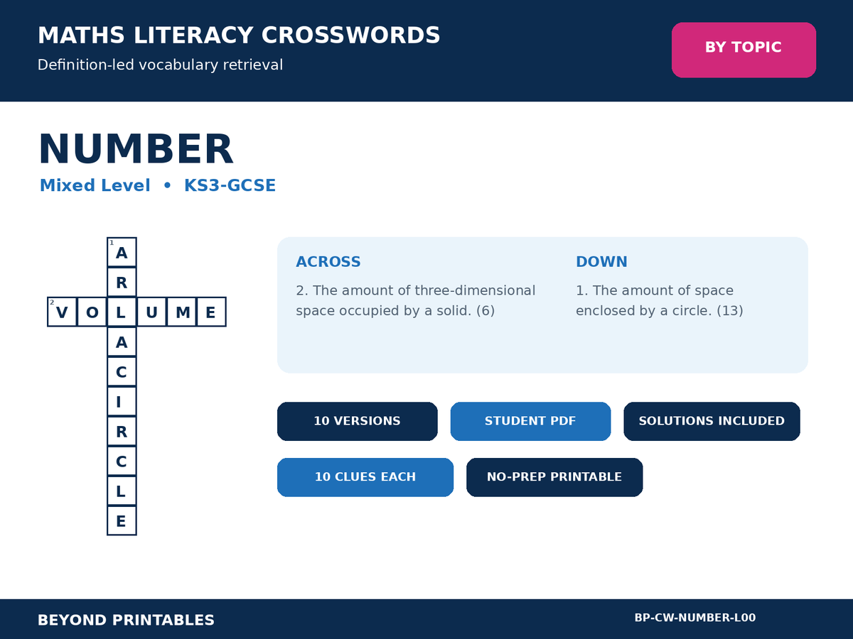 Maths Crosswords: Number | 10 Puzzles + Solutions