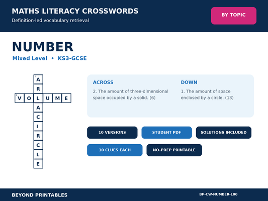 Maths Crosswords: Number | 10 Puzzles + Solutions